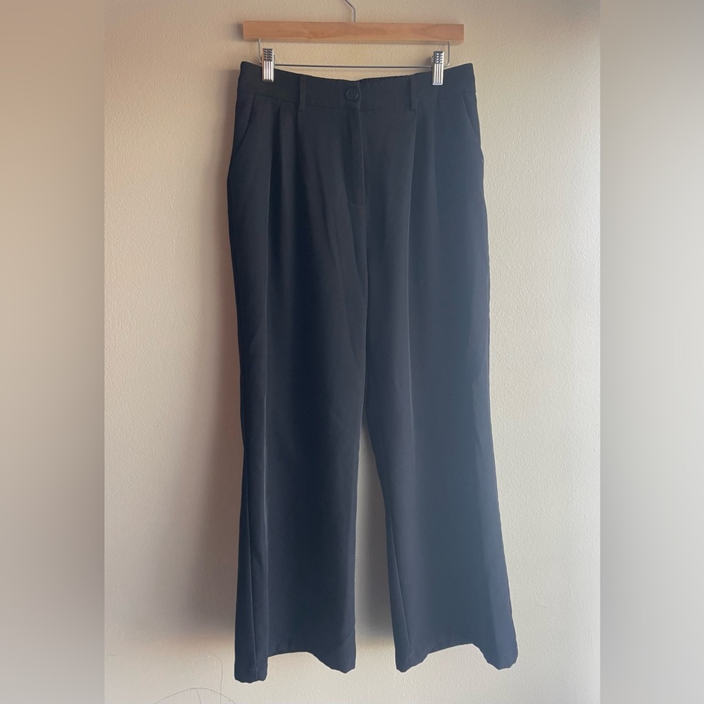 Funyyzo Women High Rise Wide Leg Black Chino Pants Size Large